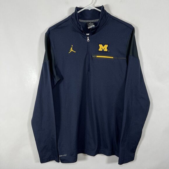 Michigan Wolverines Nike Air Jordan 1/4 Zip Pullover Mens Small Blue Block M - Picture 1 of 12